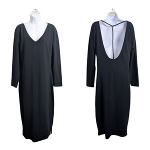 One Teaspoon Black Sheath Midi Dress V-Neck Long Sleeve Open Back Stretchy 10
